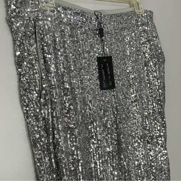 Baddie Silver Sequins Joggers Going Out Party Stretchy Pants Sporty Concert Glam - Picture 9 of 12